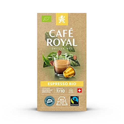Café Royal Espresso Bio 100 Kapseln für Nespresso Kaffee Maschine - 7/10 Intensität - UTZ-zertifiziert Kaffeekapseln aus Aluminium