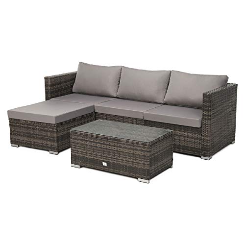 SVITA Queens Poly Rattan Sitzgruppe Couch-Set Ecksofa Sofa-Garnitur Gartenmöbel Lounge Schwarz, Grau oder Braun (Braun)
