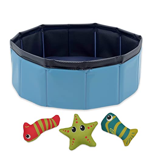 Swimmingpool Schwimmbecken für Katzen Katzenpool Katzenplanschbecken Katzenbadewanne, Faltbarer -Katzen-Pool aus PVC, rutschfest verschleißfest Ø30x10cm, blau