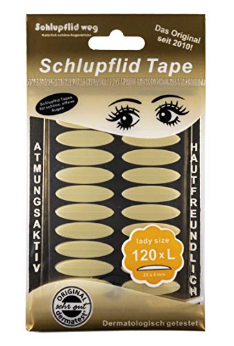 SCHLUPFLID TAPE® 'lady size' (L) - Augenlidliftig ohne OP [120 Stück], Schlupflid Streifen für schöne offene Augen, Kleine Schönheitshelfer für hängende Augenlider