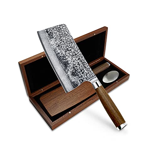 adelmayer® Damastmesser - Nakiri Messer scharf (Klinge: 18,3 cm) - Hackmesser aus japanischem Damast-Stahl & Walnussholz mit Geschenkbox