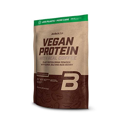 BioTechUSA Vegan Protein, Aromatisiertes, pflanzliches Protein-Getränkepulver mit Goji- und Açaí-Beeren-Pulver und Quinoamehl, 500 g, Kaffee