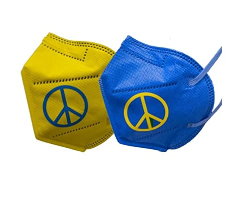 ESLH 10x FFP2 Maske bunt Spendenaktion für Ukraine CE Zertifiziert für Erwachsene je 5X in blau und gelb mit Friedenssymbol