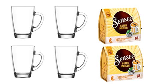 Senseo Kaffeepads Guten Morgen 2er Pack + 4er Set Gläser mit Henkel 300ml ...
