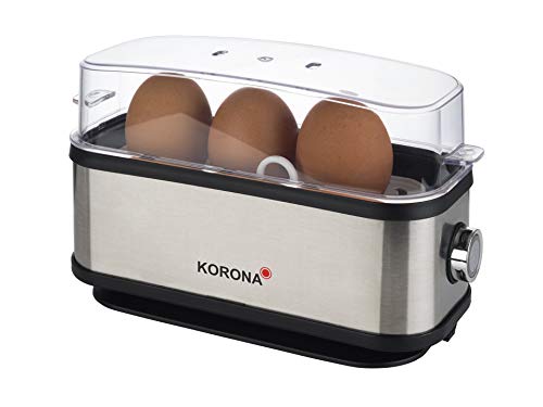 Korona 25304 Eierkocher | 1 bis 3 Eier | Single - Eierkocher | 210 Watt | Edelstahlgehäuse | Kabelaufwicklung