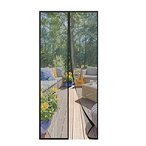 Anpro Fliegengitter Tür Moskitonetz Tür 90 x 212CM, Insektenschutz Magnet Vorhang Fliegenvorhang für Balkontür Wohnzimmer, Schwarz, EINWEG…