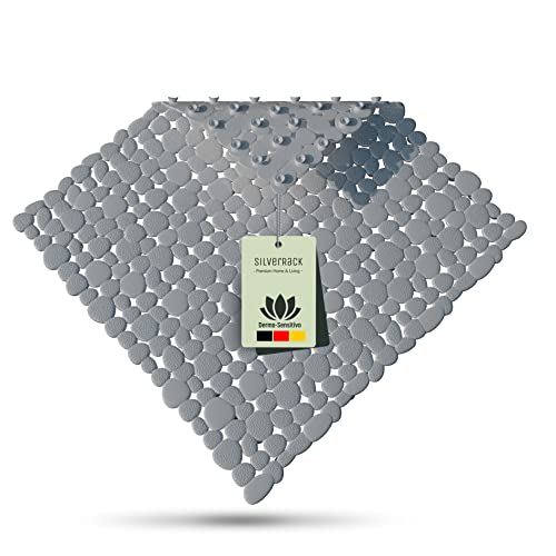 SilverRack Duschmatte rutschfest 53x53 cm (Grau Kiesel Steinoptik) - Antirutschmatte Dusche BPA frei - Badematte rutschfest & maschinenwaschbar - Duscheinlage rutschfest & schimmelfest