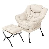Welnow Lazy Chair with Ottoman, Modern Lounge Accent Chair with Armrests and a Side Pocket, Leisure Upholstered Sofa Chair Set, Reading Chair with Footrest for Small Space, Corner Chair