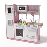 InChengGouFouX Frühkindliche Küche Spielzeug Küche mit Mikrowelle Kühlschrank Kinderkoch Cosplay Spielzeug-Set mit Backofen Holz Cosplay Kitchen Set (Color : Pink, Size : 109x35x104CM)