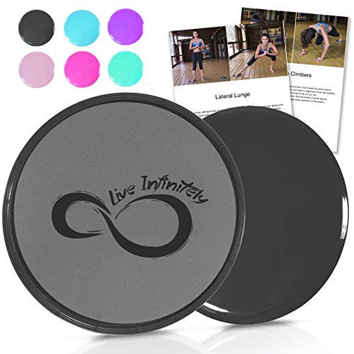 Live Infinitely Core Sliders – doppelseitige Fitnessgleiter für Hartholz oder Teppichböden – ideal für Bauch- und Core-Workouts – inkl. E-Book mit Übungen und Workouts, schwarz / grau