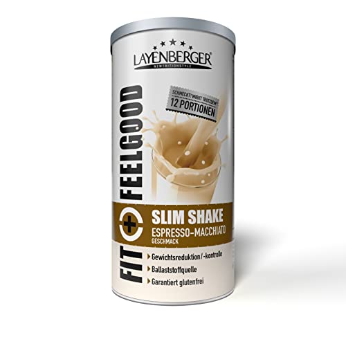 Layenberger Fit+Feelgood Slim Shake Espresso-Macchiato, Mahlzeitersatz zur Gewichtsabnahme und -kontrolle, ersetzt 12 Mahlzeiten bei nur 211 kcal pro Mahlzeit, glutenfei, (1 x 396 g)
