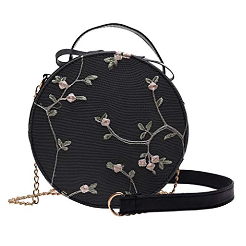 Generisch Damen Tasche Handtasche rund mit Stickereien (Schwarz)