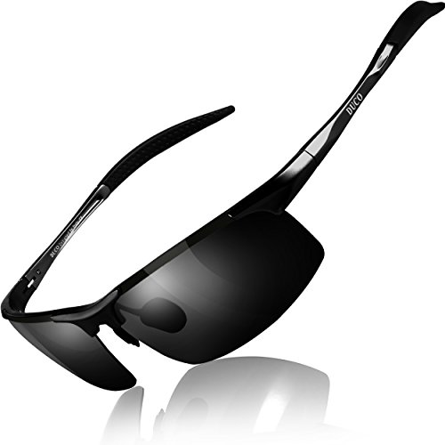 DUCO Herren Sportbrille Polarisierte Sonnenbrille Fahrerbrille Ultraleichte Al-Mg Metallrahmen UV400-Schutz Männer Sonnenbrillen 8177S (Schwarz, Grau)
