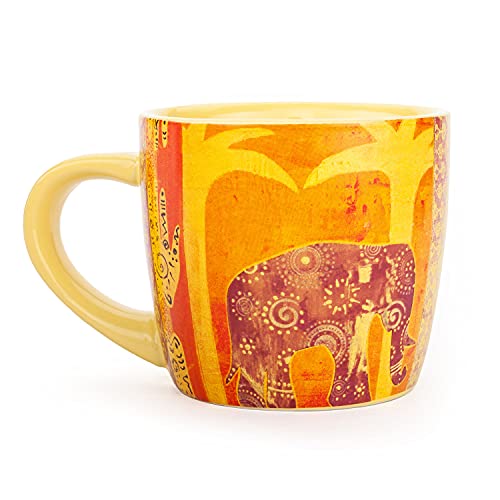 bodhi YogiMug | Yoga Tasse | Keramiktasse 'Elephantasy' | Kaffeebecher (orange-gelb) mit Elefant Design-Print | nicht nur für Yoga-Fans | Kaffeetasse, Teetasse, Chai | Yogi Geschenk | 300 ml