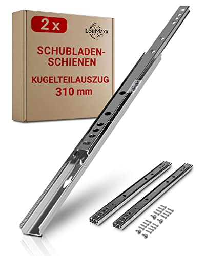 LouMaxx Kugelauszug 2er Set (1 Paar) Schubladenschienen 310 mm 17 mm Nut Schubladenauszug - Schienen für Schubladen - Schubladen Schienensystem - Teilauszug Schubladen leicht anzubringen