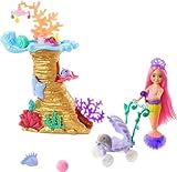 Barbie HHG58 - Meerjungfrauen Power Chelsea Meerjungfrau Puppe (Pinke Haare) Spielset mit 4 Haustieren, Korallenriff und diversem Zubehör, Spielzeug für Kinder ab 3 Jahren