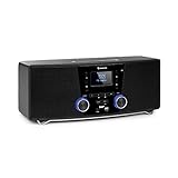 auna Stockton Micro Stereosystem - 20W max. (2X 5W RMS), DAB+, UKW-Radiotuner, RDS-Funktion, CD-Player, Bluetooth, USB-Port, AUX-IN, OLED Display, X-Bass, EQ, Timer, Weckfunktion, schwarz