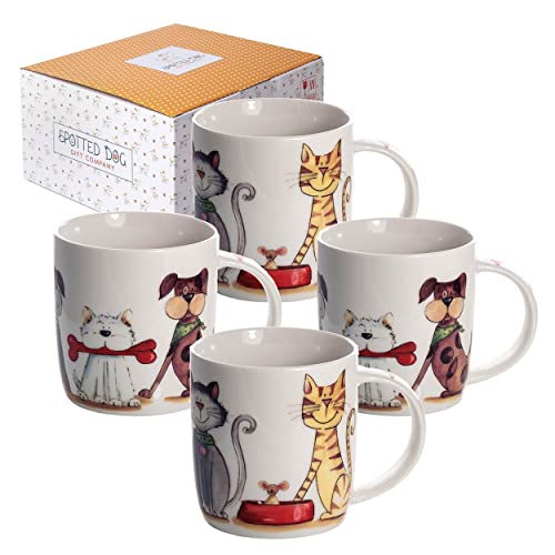SPOTTED DOG GIFT COMPANY - Kaffeetassen mit Hunde- und Katzen-Motiven - Geschenk für Hunde- und Katzenliebhaber - 4er-Set