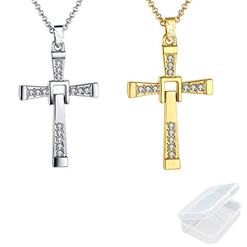 PPX 2 Stück Halskette - Toretto - Kreuz mit brillanten Strasssteinen-mit Aufbewahrungsbox- Gold und Silber