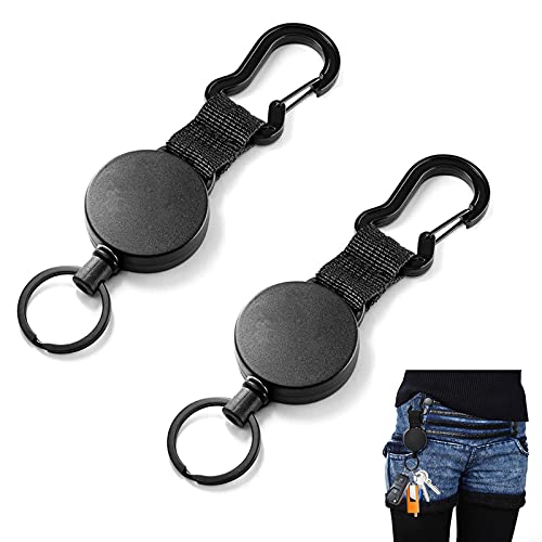 Einziehbare Schlüsselkette Retractable SchlüsselanhäNger mit Karabiner Schlüsselrolle Ausziehbarer Schlüsselanhänger Einziehbarer SchlüSselanhänger Stahldrahtseil Kartenhalter Ausweis Clip 2pcs
