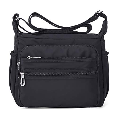 NOTAG Damen Umhängetasche, Wasserdicht Nylon Schultertasche Multi-Tasche Messenger Bag 2 Size (Schwarz, S)