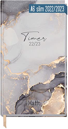 Häfft-Timer A6 Slim 2022/2023 [Grey Marble] Schüler-Kalender im Hosentaschenformat | Schüler-Planer, Schulplaner, Studienplaner/Semesterplaner für Oberstufe, Ausbildung oder Studium