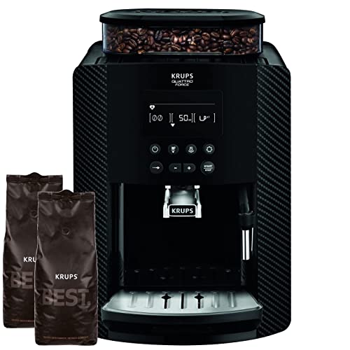 Krups Arabica EA817K Kaffeevollautomat mit Milchaufschäumdüse 1450W, 15 Bar + 2Kg Kaffeebohnen Best Crema ZES800, Direktwahltasten für Espresso und Kaffee, großes Display, 1,7L, 2- Schwarz