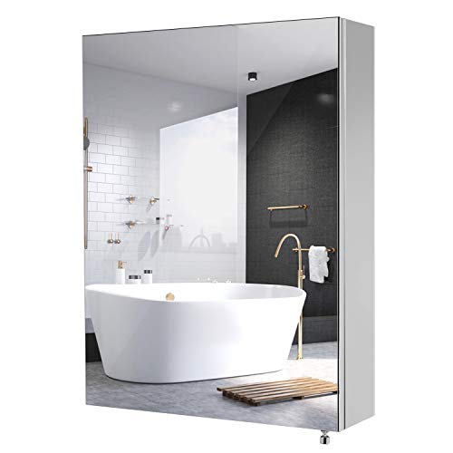 Homfa Spiegelschrank Edelstahl Wandspiegel Badezimmerspiegel Badspiegel Wandschrank fürs Bad Wasserdicht 45x60x13cm