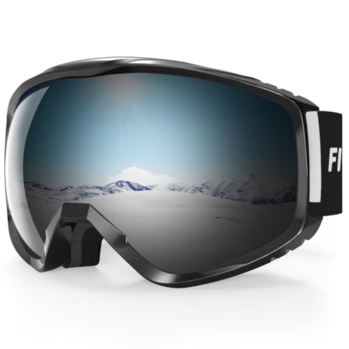 Findway Skibrille Erwachsene für Herren Damen, Snowboardbrille für Brillenträger, OTG UV-Schutz Kompatibler Helm Anti Fog Skibrillen, Grau Sphärisch Verspiegelt