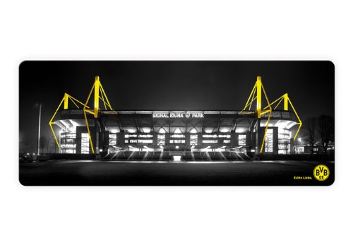 K&L Wall Art Borussia Dortmund Fußball Glasbild BVB Signal Iduna Park Wandbild aus Glas Fußballstadion 3D Optik schwarz gelb 100x40 cm GA1188