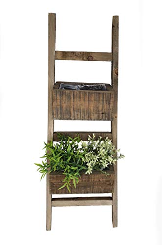 Spetebo Blumenständer Holzleiter 80 cm aus altem Holz - 2 Pflanzkästen - Deko Blumenleiter Blumentreppe Pflanztreppe