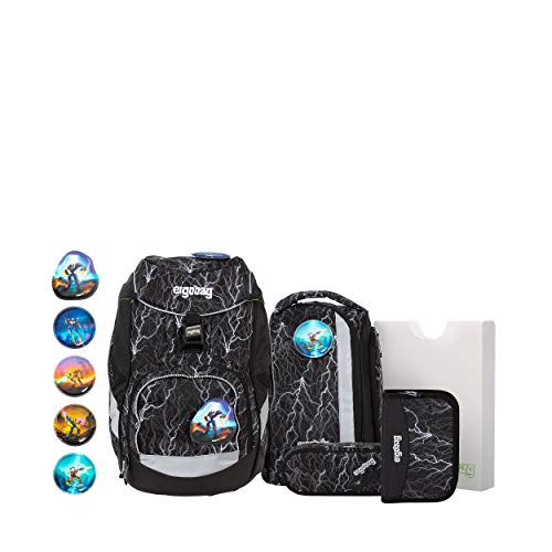 Ergobag Pack Super ReflektBär Glow, ergonomischer Schulrucksack, Set 6-teilig, 20 Liter, 1.100 g, Schwarz