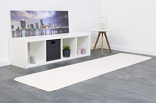 misento Shaggy Hochflor Teppich für Wohnzimmer Langflor, schadstoff geprüft 100 % Polypropylen, creme-weiß 67 x 250 cm