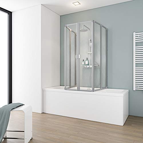 Schulte Duschabtrennung faltbar für Badewanne 70-80 cm, einfache Montage zum Kleben, Kunstglas Softline hell, alunatur, langlebig