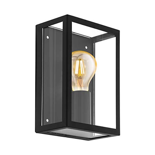 EGLO Außen-Wandlampe Alamonte 1, 1 flammige Außenleuchte, Wandleuchte aus Stahl verzinkt, Farbe: Schwarz, Glas: klar, Fassung: E27, IP44