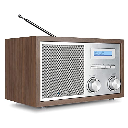 Blaupunkt Nostalgieradio RXD 180 DAB+ mit AUX IN und Bluetooth, UKW PLL Radio mit RDS, 5 Watt RMS Radio LC-Farbdisplay, Küchenradio mit einfacher Bedienung, mit Kopfhöreranschluss, Drehregler, Walnuss