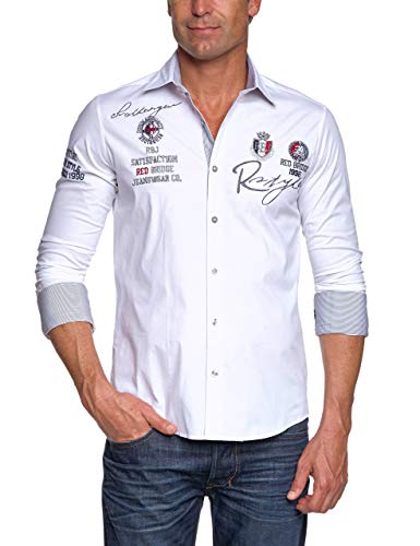 Redbridge Herren Hemd Langarm Freizeithemd Regular Fit Tailliert Bestickt R-Style R-2130 (Weiß, XXL)