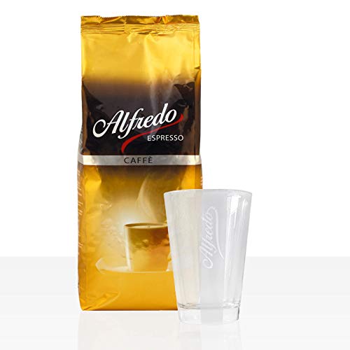 Darboven Alfredo Caffè Creme 1kg ganze Kaffee-Bohne + Alfredo Latte Macchiato Glas