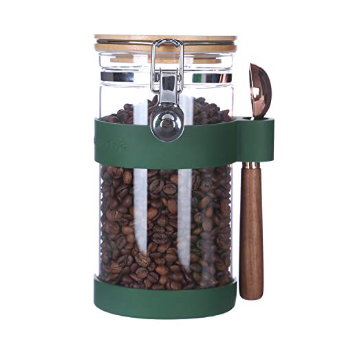 KKC Kaffeebehälter Glas Aromadicht für Gemahlener Kaffee - Vorratsdose Kaffee für Kaffeebohnen - Kaffeedose Luftdicht Glas mit Löffel - 1200ML