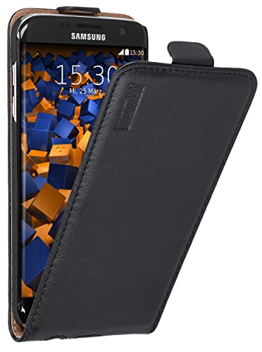 mumbi Echt Leder Flip Case kompatibel mit Samsung Galaxy S7 Edge Hülle Leder Tasche Case Wallet, schwarz