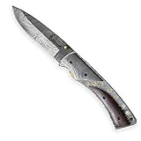 DELLINGER Damask Star & Damast Taschenmesser & Klappmesser & Damaststahl Messer & Outdoor Damastmesser Folder Knife 9 cm Klinge