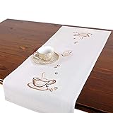 Stickpackung Kaffee, komplettes vorgezeichnetes Kreuzstich Tischdecken Set, Tischläufer Stickset mit Stickvorlage zum Selbersticken für Jede Jahreszeit