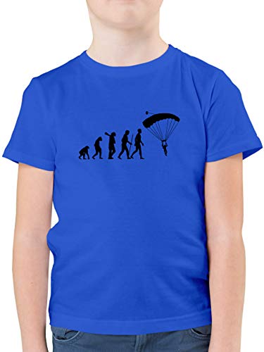 Evolution Kind - Fallschirmspringen Evolution - 116 (5/6 Jahre) - Royalblau - Fallschirmspringer Shirt - F130K - Kinder Tshirts und T-Shirt für Jungen