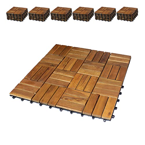 BigDean 66er Pack Holzfliesen für Balkon 30x30 cm - 6 Quadratmeter - aus Akazien-Holz - Bodenbelag Holzboden Klicksystem Balkonfliesen Klickfliesen