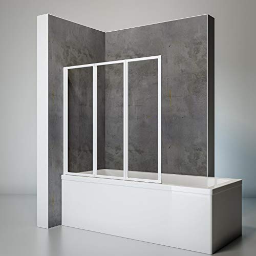 Schulte Duschwand Smart inkl, Klebe-Montage, 127 x 121 cm, 3-teilig faltbar, 3 mm Sicherheits-Glas klar, alpin-weiß, Duschabtrennung für Wanne