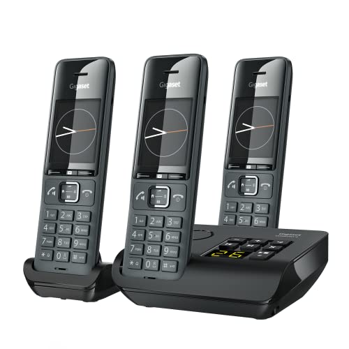 Gigaset Comfort 520A Trio - 3 Schnurlose DECT-Telefone mit Anrufbeantworter- Elegantes Design - Beste Audioqualität mit Freisprechfunktion - Anrufschutz - Adressbuch mit 200 Kontakten, Titan-schwarz