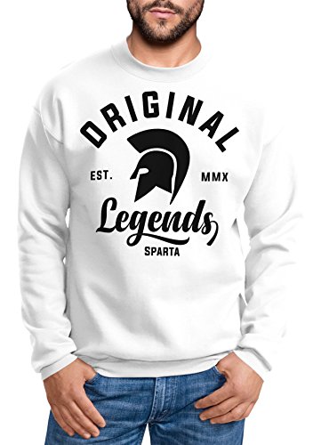 Neverless Sweatshirt Herren Original Legends Gladiator Sparta Rundhals-Pullover weiß M