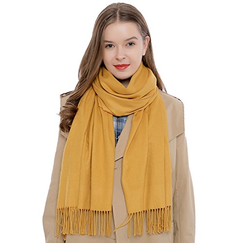 DonDon Damen Schal einfarbig weich 185 x 65 cm gelb