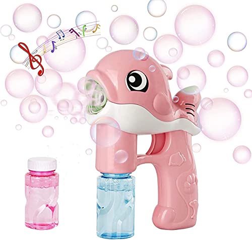 Ding Yongliang Seifenblasen Pistolen für Kinder mit 2 Seifenblasenflüssigkeit, Automatische Bubble Maschine Blasenmacher für,Sommerparty-Seifenblasen Pistole für Kinder&Erwachsene-Delphinform-(rosa)