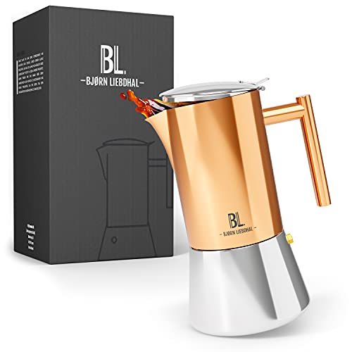 Bjørn Liebdhal® Premium Espressokocher aus Edelstahl - 1-6 Tassen (300ml) - Induktion geeignet [Inkl. Ersatzdichtung & Bürste] - Mokkakanne spülmaschinenfest - Espressokanne Camping - Kaffeekocher